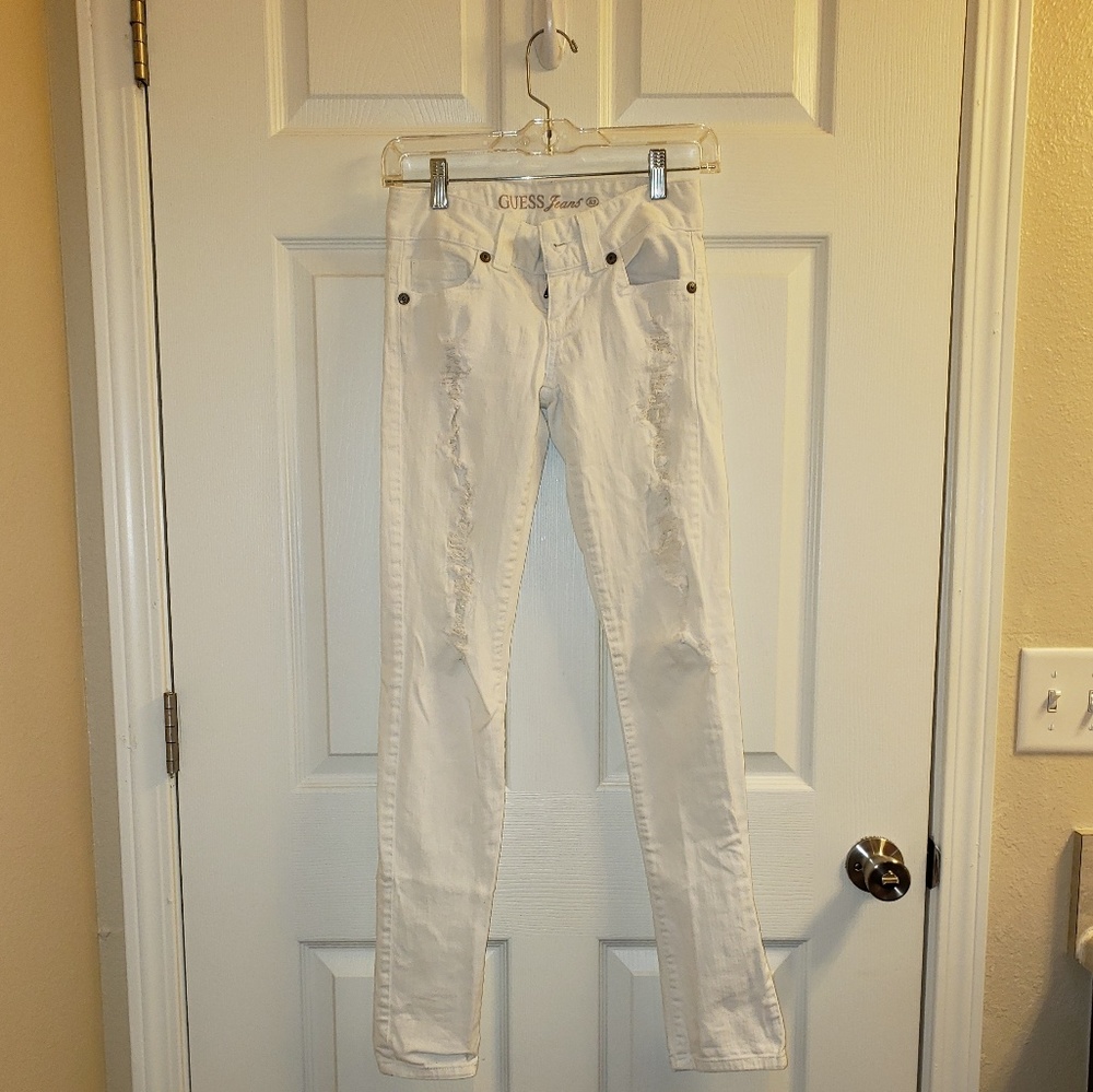 Guess ripped white skinny jeans